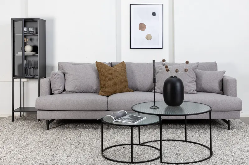 Sofia 3-Sitzer-Sofa mit abnehmbarem Bezug in Grau, Gestell Schwarz, Polyester, im Wohnraum, Ansicht 1