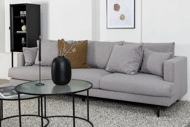 Sofia 3-Sitzer-Sofa mit abnehmbarem Bezug in Grau, Gestell Schwarz, Polyester, im Wohnraum, Ansicht 2