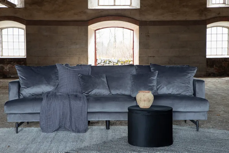 Sofia 3-Sitzer-Sofa mit abnehmbarem Bezug in Dunkelgrau, Gestell Schwarz, Polyester-Samt, im Wohnraum, Ansicht 1