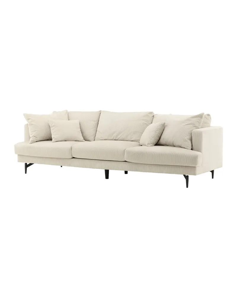 Sofia 3-Sitzer-Sofa mit abnehmbarem Bezug in Beige, Gestell Schwarz, Polyester-Cord, Ansicht 2