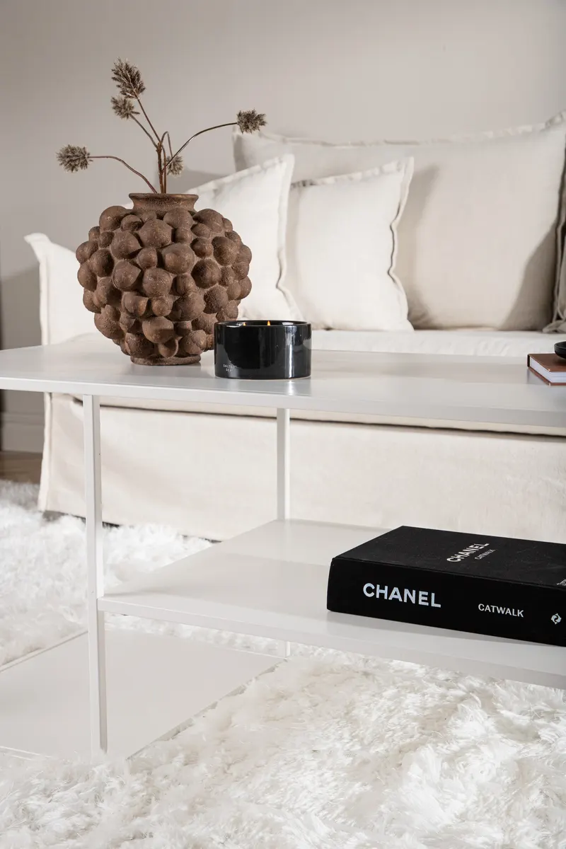 Staal Couchtisch aus Stahl mit Ablage in 120 × 50 cm, Weiß, im Wohnraum, Ansicht 2