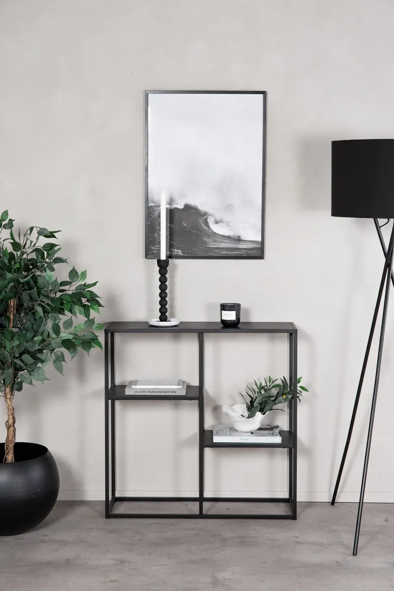 Staal Regal mit versetzten Böden in 26 × 81 × 80 cm, Schwarz, im Wohnraum, Ansicht 1