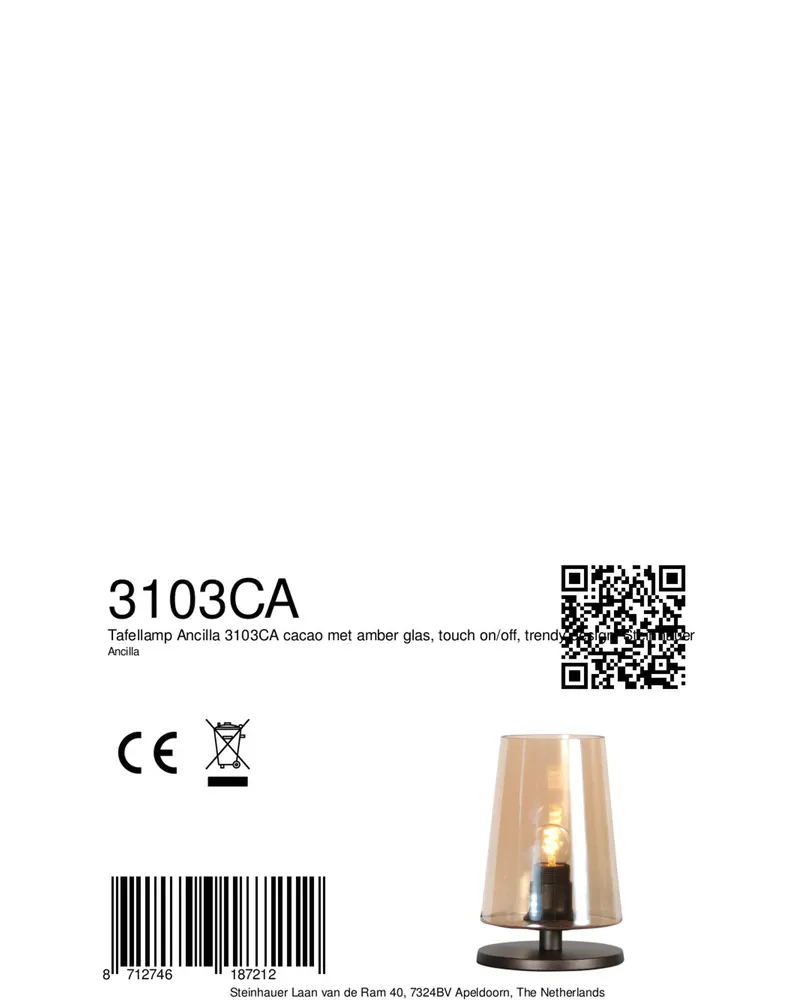 Steinhauer Ancilla Tischlampe mit E27-Fassung in Bernsteinfarben, Kakao, Ansicht 7