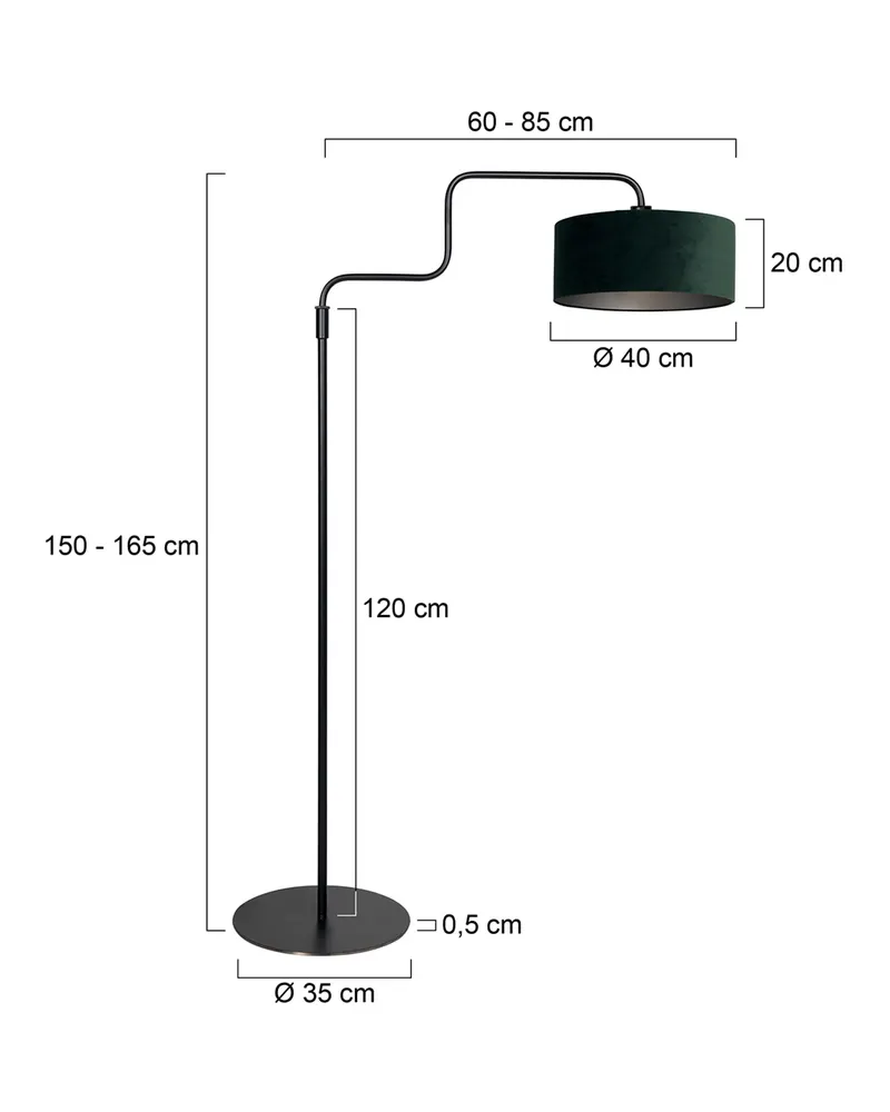 Bloeba Stehlampe mit Lesearm, Schwarz und Velours in Schwarz, Ansicht 2