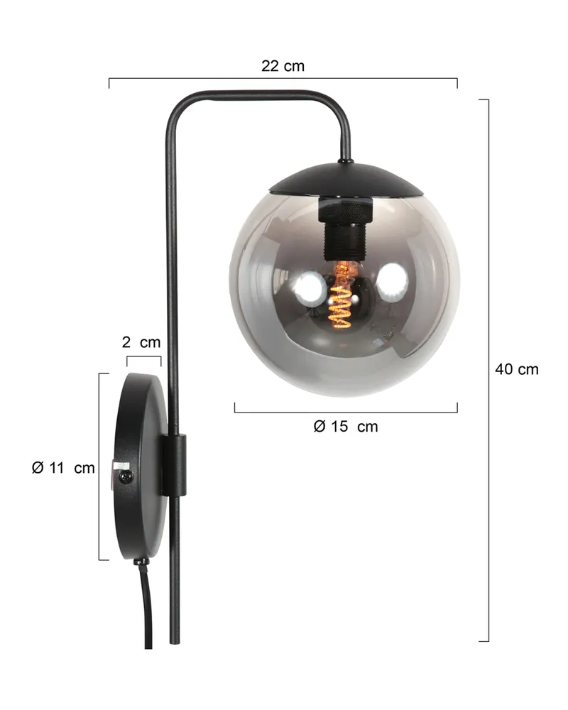 Bollique Wandleuchte mit E14-Fassung in Schwarz, Ansicht 10