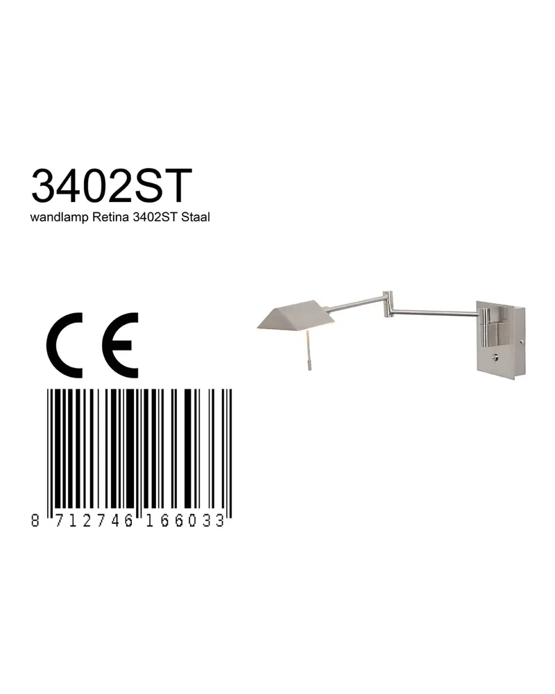 Retina Wandleuchte mit verstellbarem Arm und LED-Modul in Stahl, Ansicht 14
