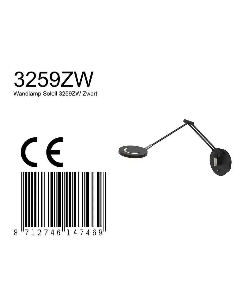 Steinhauer Exclusive Soleil Wandleuchte mit verstellbarem Lesearm in Schwarz, Ansicht 21