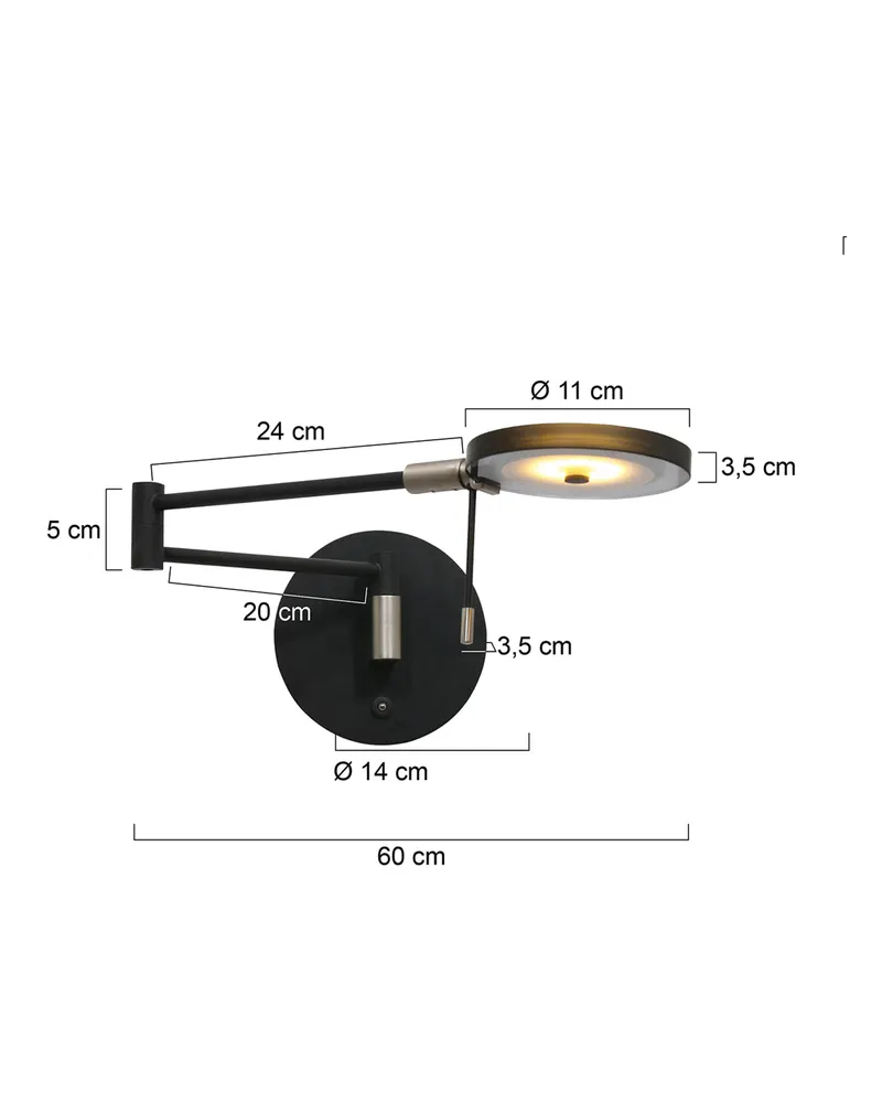 Turound Wandleuchte mit verstellbarem Lesearm, Schwarz in Schwarz, Ansicht 19