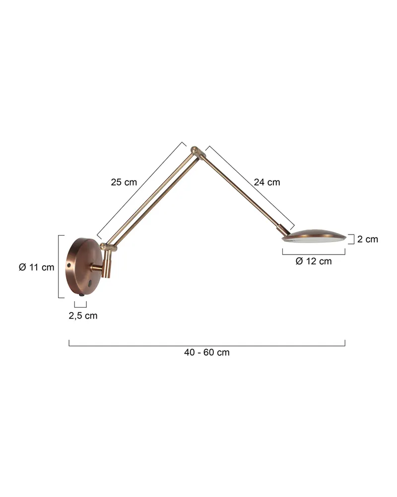 Zenith2 LED-Wandleuchte mit verstellbarem Lesearm in Bronze, Ansicht 3
