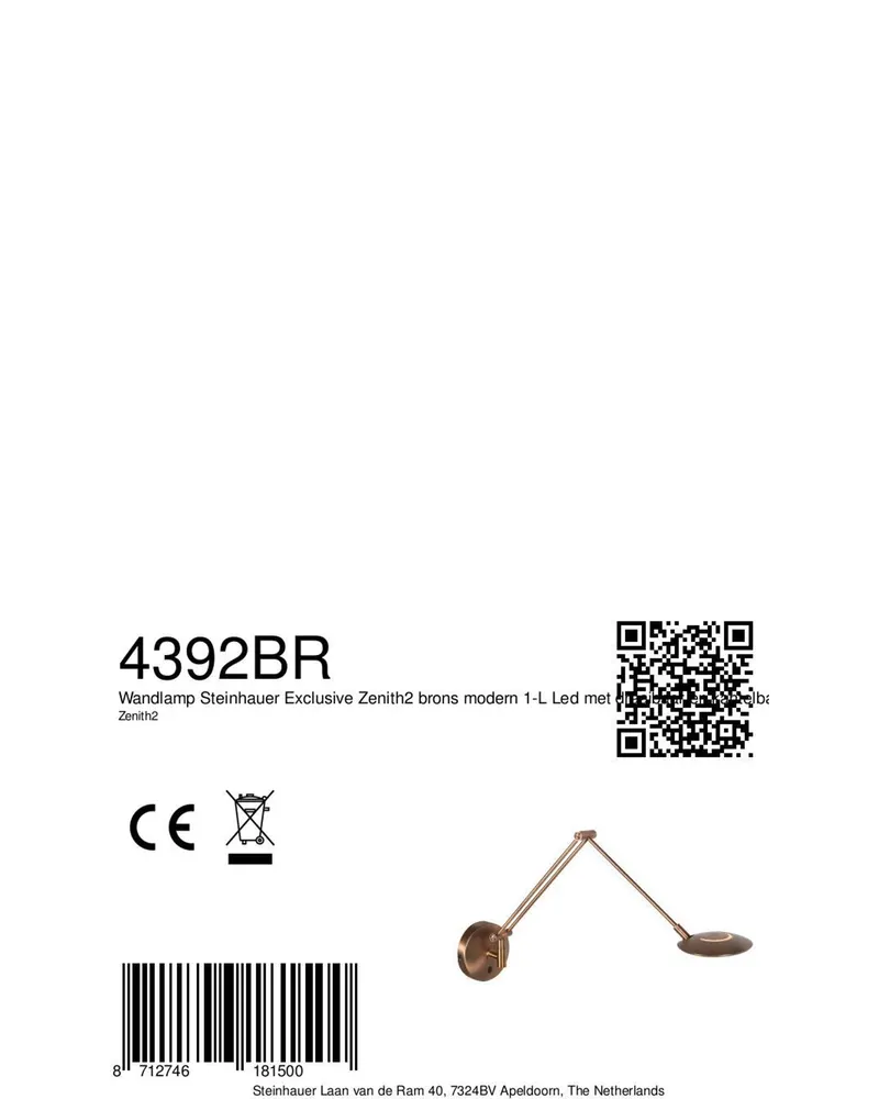 Zenith2 LED-Wandleuchte mit verstellbarem Lesearm in Bronze, Ansicht 9