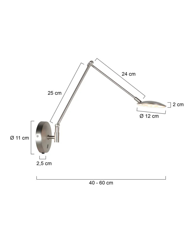 Zenith2 LED-Wandleuchte mit verstellbarem Lesearm in Stahl, Ansicht 9