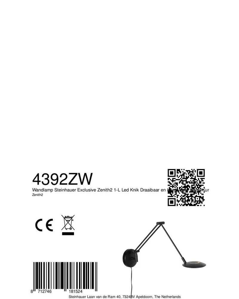 Zenith2 LED-Wandleuchte mit verstellbarem Lesearm in Schwarz, Ansicht 12