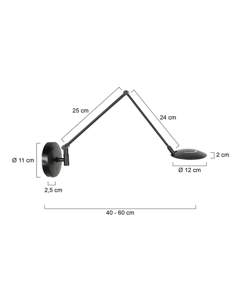 Zenith2 LED-Wandleuchte mit verstellbarem Lesearm in Schwarz, Ansicht 2