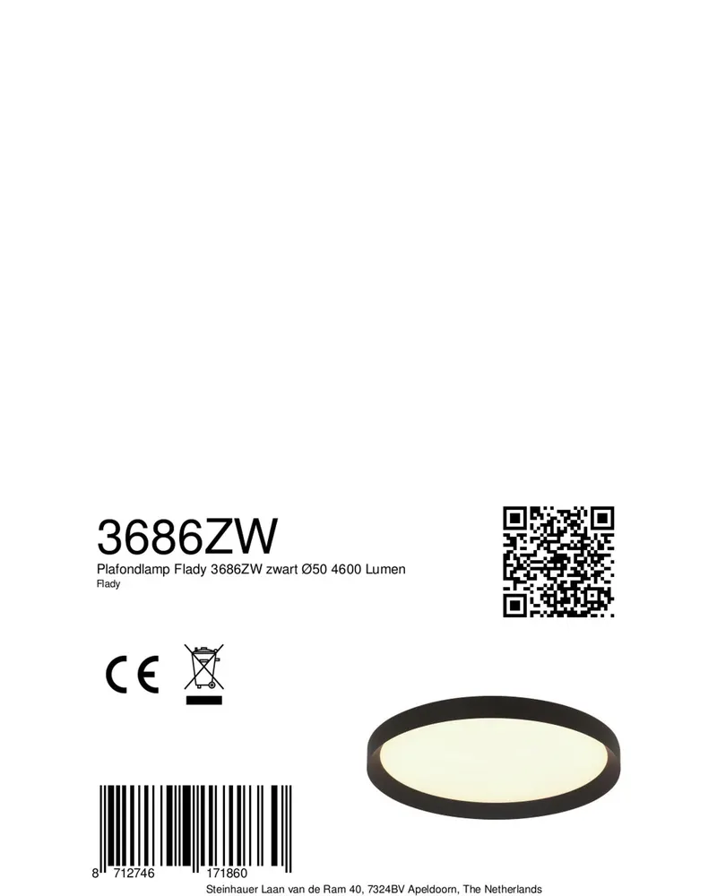 Steinhauer Flady LED-Deckenleuchte, Ø 50 cm in Weiß, Schwarz, Ansicht 13