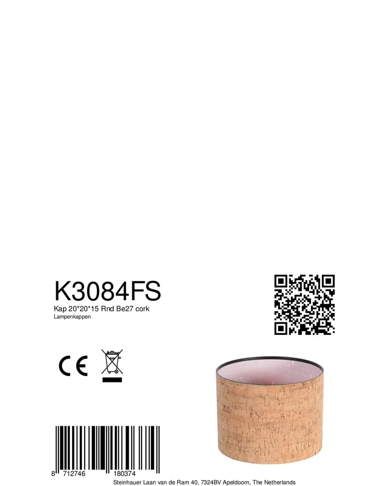 Lampenschirm K3084FS aus Kork und Kunststoff, creme in Creme, Ansicht 6