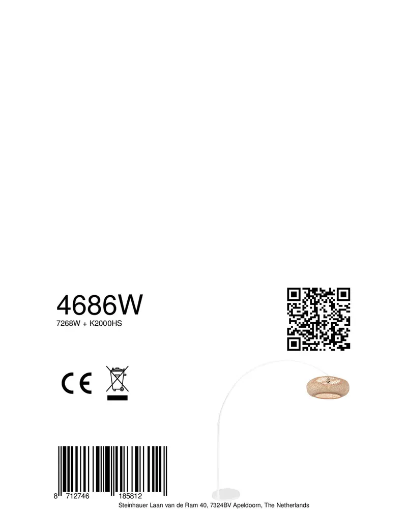 Steinhauer Maze-Natural Bogenlampe aus Bambus und Metall in Naturfarben, Weiß, Ansicht 11