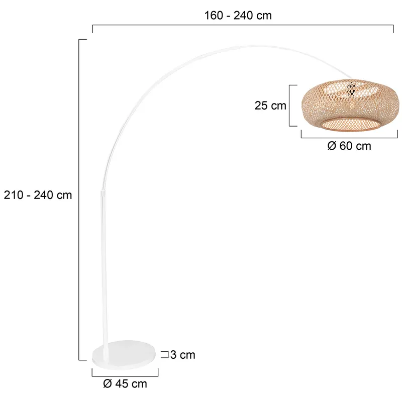 Steinhauer Maze-Natural Bogenlampe aus Bambus und Metall in Naturfarben, Weiß, Ansicht 2