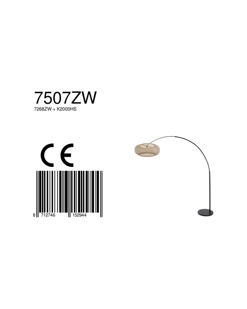 Steinhauer Maze-Natural Bogenlampe mit E27-Fassung in Naturfarben, Schwarz, Ansicht 17