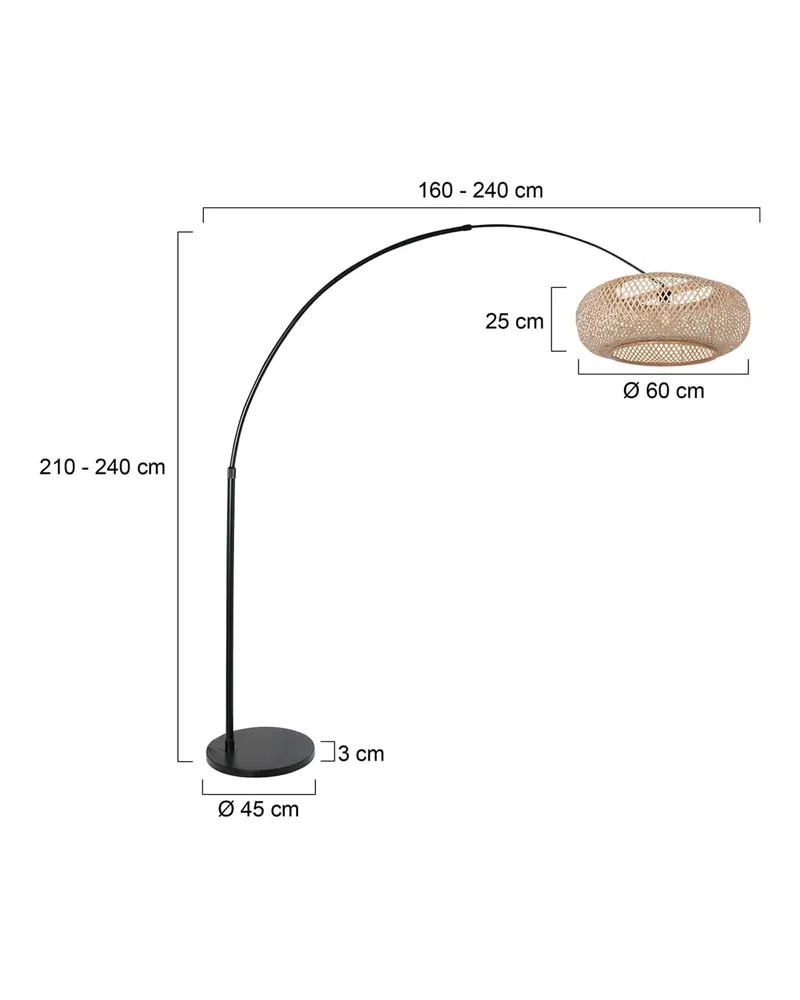 Steinhauer Maze-Natural Bogenlampe mit E27-Fassung in Naturfarben, Schwarz, Ansicht 2