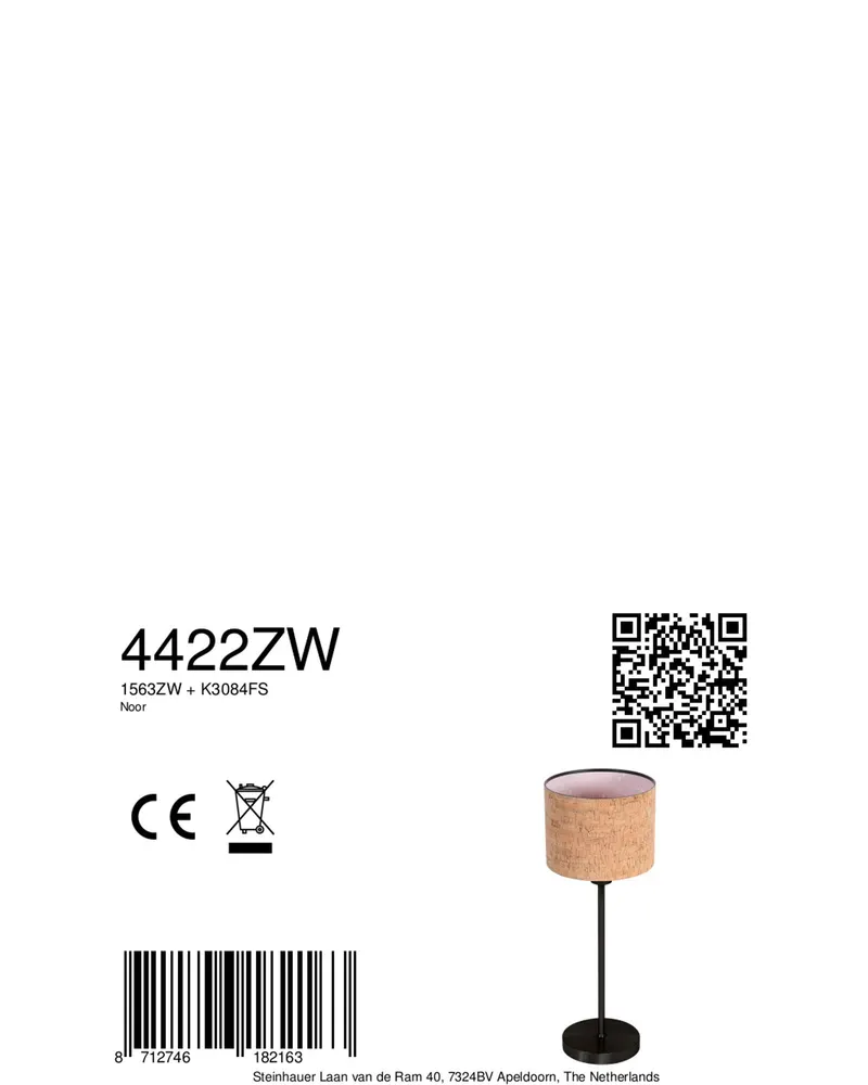 Steinhauer Noor Tischlampe aus Kork und Metall in Schwarz, Ansicht 10