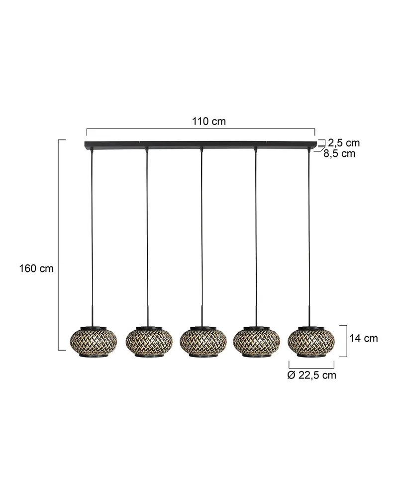 Nox Light Pendelleuchte mit fünf Lichtpunkten in Naturfarben, Schwarz, Ansicht 2