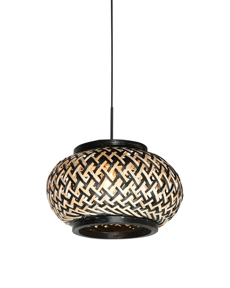 Nox Light Pendelleuchte aus Bambus und Metall, Ø 23 cm, Naturfarben, Schwarz