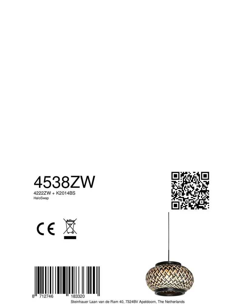Nox Light Pendelleuchte aus Bambus und Metall, Ø 23 cm in Naturfarben, Schwarz, Ansicht 11