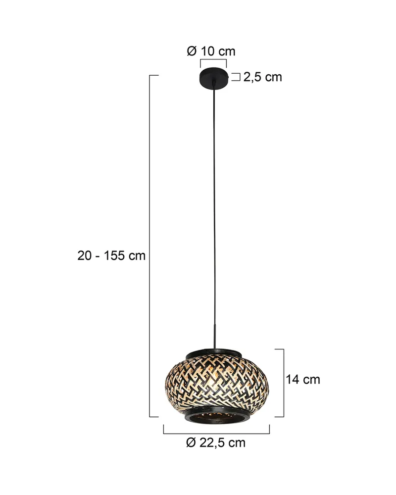 Nox Light Pendelleuchte aus Bambus und Metall, Ø 23 cm in Naturfarben, Schwarz, Ansicht 2