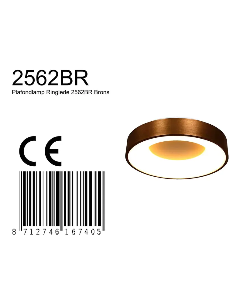 Ringlede LED-Deckenleuchte mit rundem Schirm in Bronze, Weiß, Ansicht 16