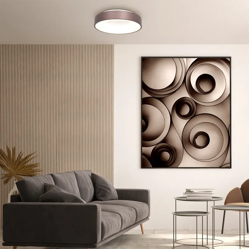 Ringlede LED-Deckenleuchte mit rundem Schirm in Bronze, Weiß, Ansicht 2