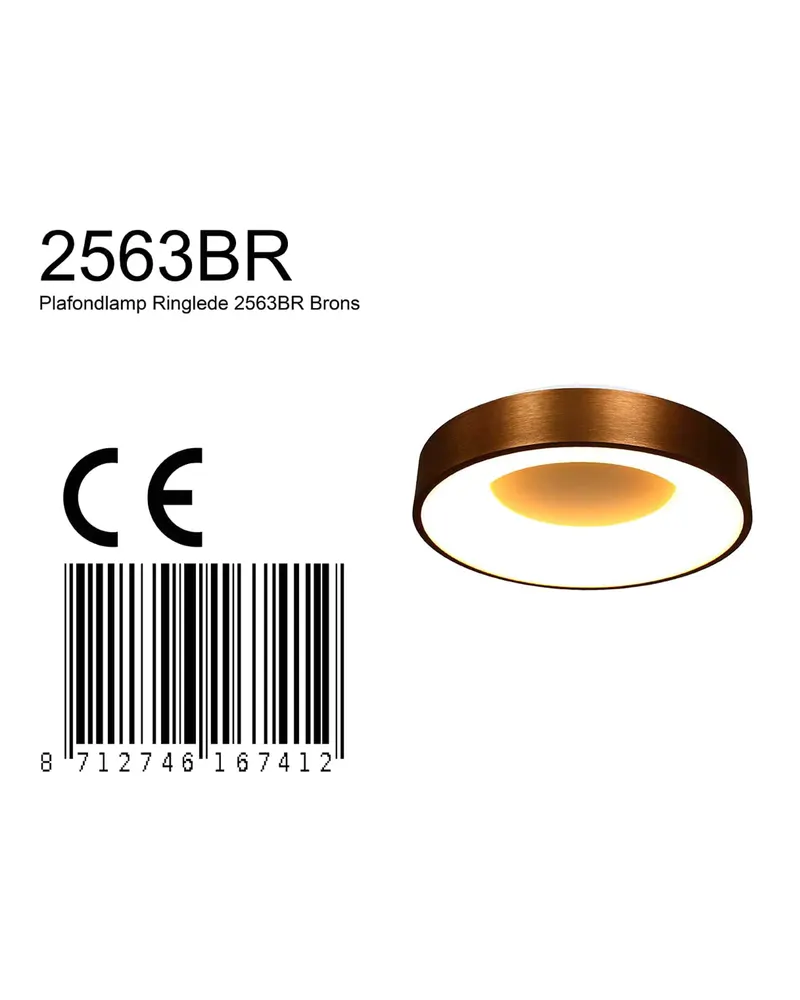 Ringlede LED-Deckenleuchte mit großem Rundschirm in Bronze, Weiß, Ansicht 16