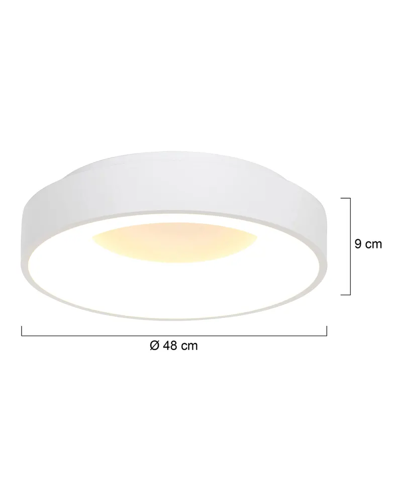 Ringlede LED-Deckenleuchte mit großem Rundschirm in Weiß, Ansicht 13