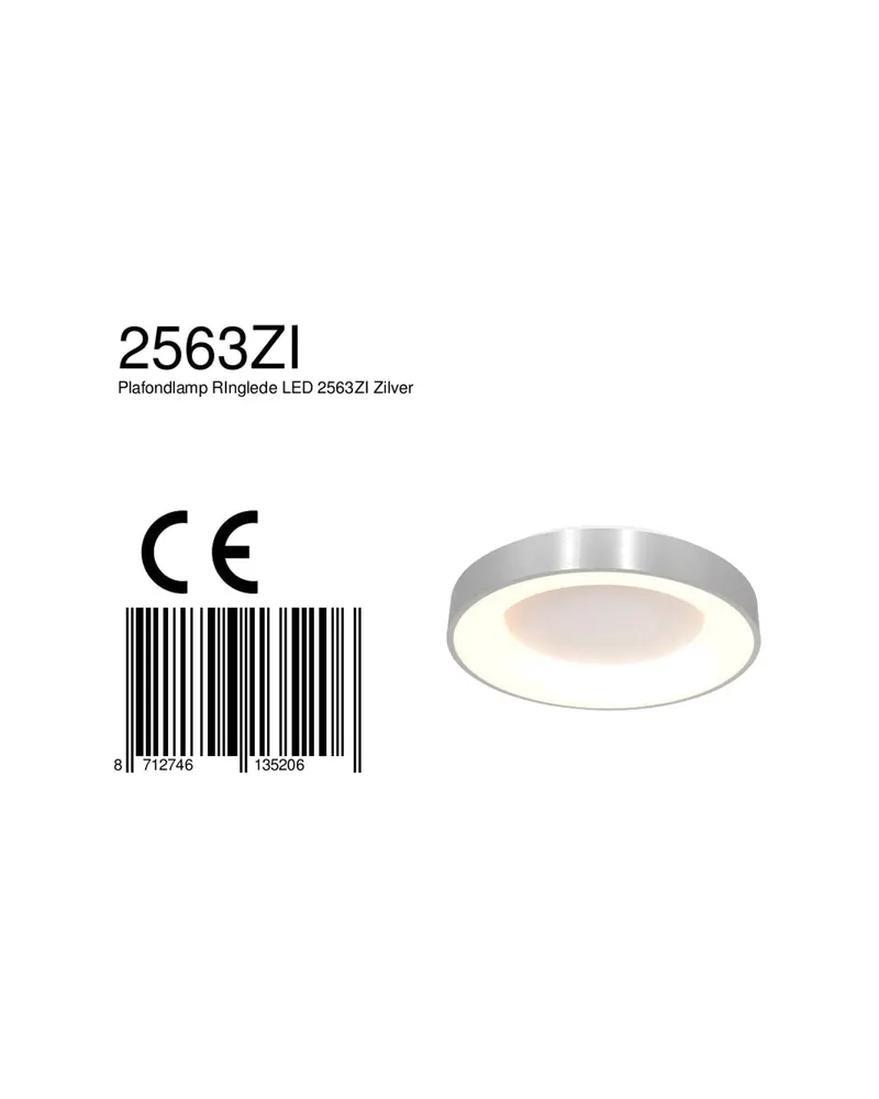 Ringlede LED-Deckenleuchte mit großem Rundschirm in Silber, Ansicht 11