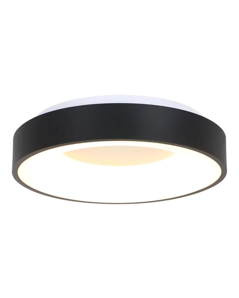 Ringlede LED-Deckenleuchte mit großem Rundschirm in Weiß, Schwarz, Ansicht 1