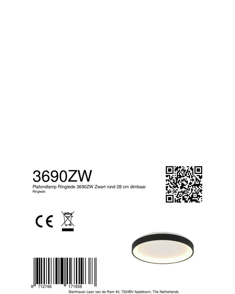 Ringlede kompakte LED-Deckenleuchte in Weiß, Schwarz, Ansicht 12
