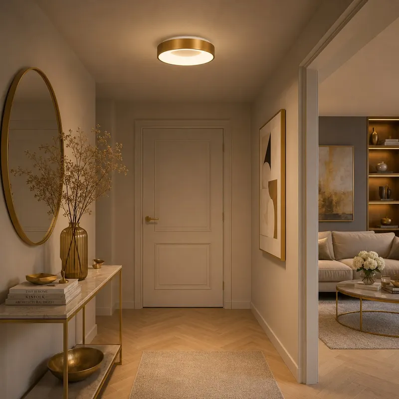Ringlede LED-Deckenleuchte mit warmweißem Licht in Gold, Ansicht 13