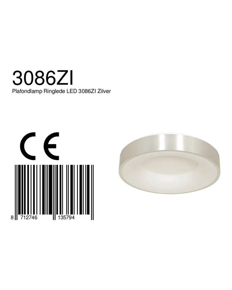Ringlede LED-Deckenleuchte mit warmweißem Licht in Silber, Ansicht 10