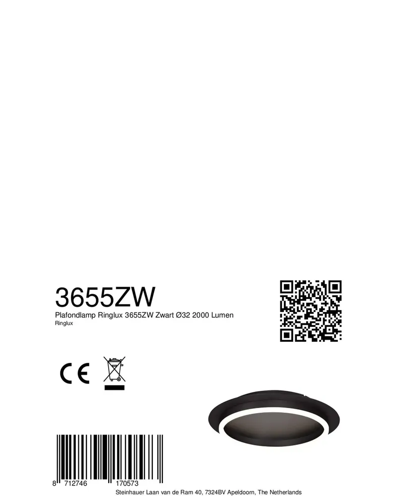 Steinhauer Ringlux Deckenleuchte mit dimmbarem LED-Modul in Schwarz, Ansicht 13