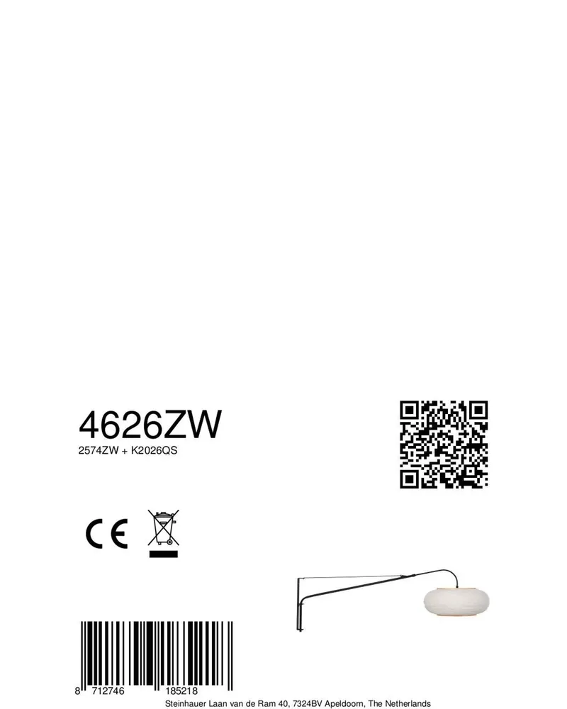 Steinhauer Silva-Alba Wandleuchte mit E27-Fassung in Leinenweiß, Schwarz, Ansicht 15