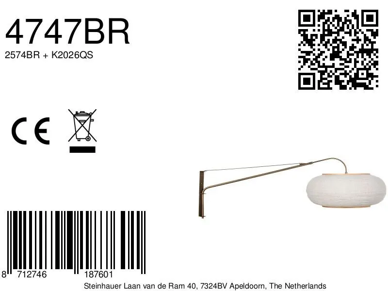Steinhauer Silva-Alba Wandleuchte mit E27-Fassung in Bronze, Leinenweiß, Ansicht 10