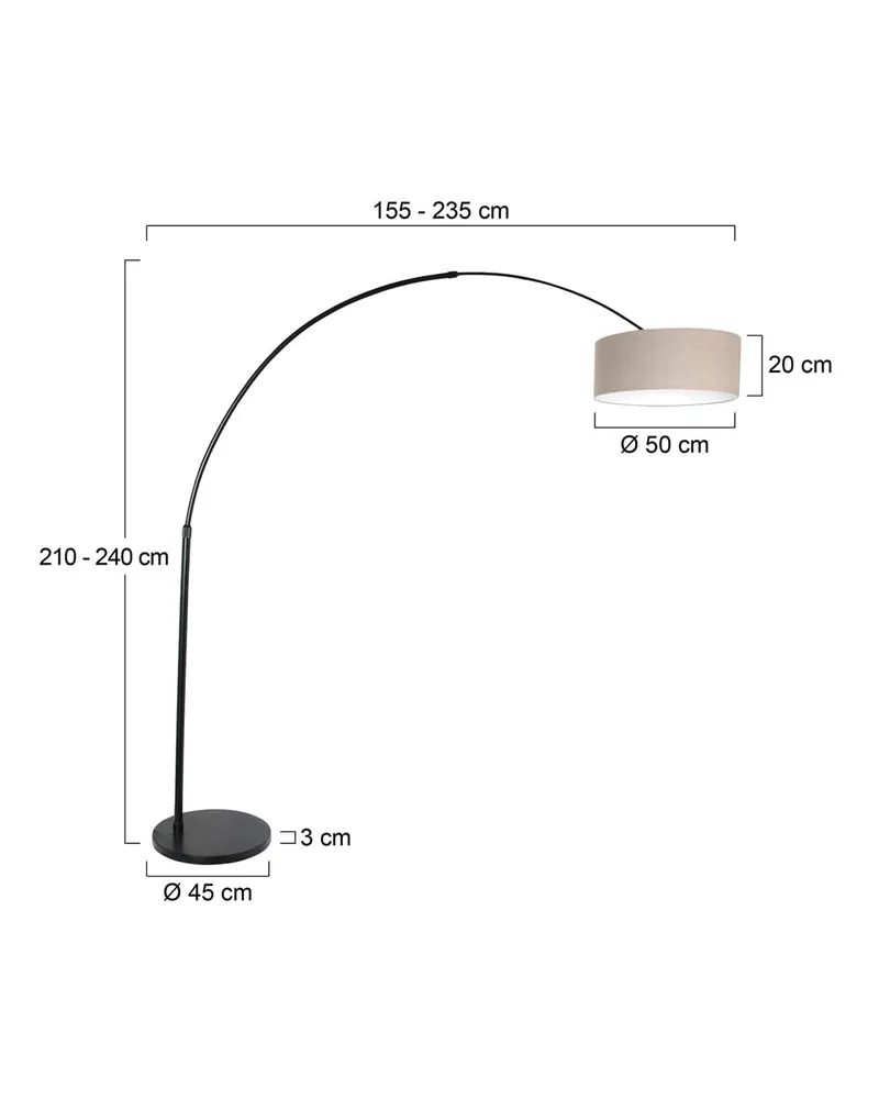 Sparkled Light Bogenlampe mit Leinen-Textilschirm in Grau, Schwarz, Ansicht 13