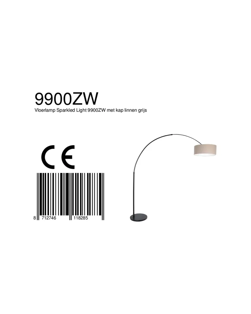 Sparkled Light Bogenlampe mit Leinen-Textilschirm in Grau, Schwarz, Ansicht 14