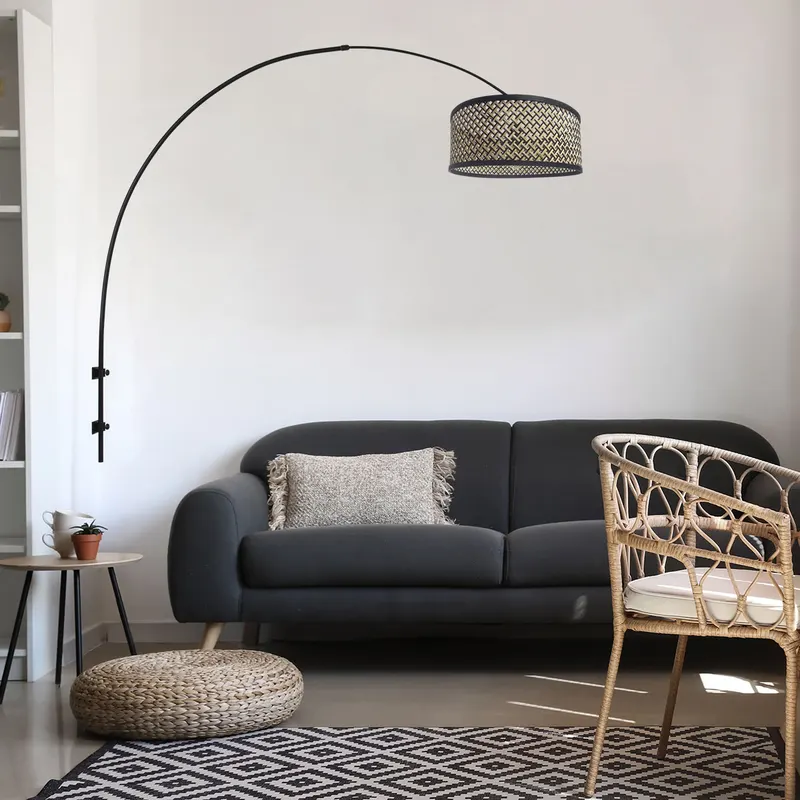 Sparkled Light Wandleuchte aus Bambus und Metall mit verstellbarem Arm in Naturfarben, Schwarz, Ansicht 2