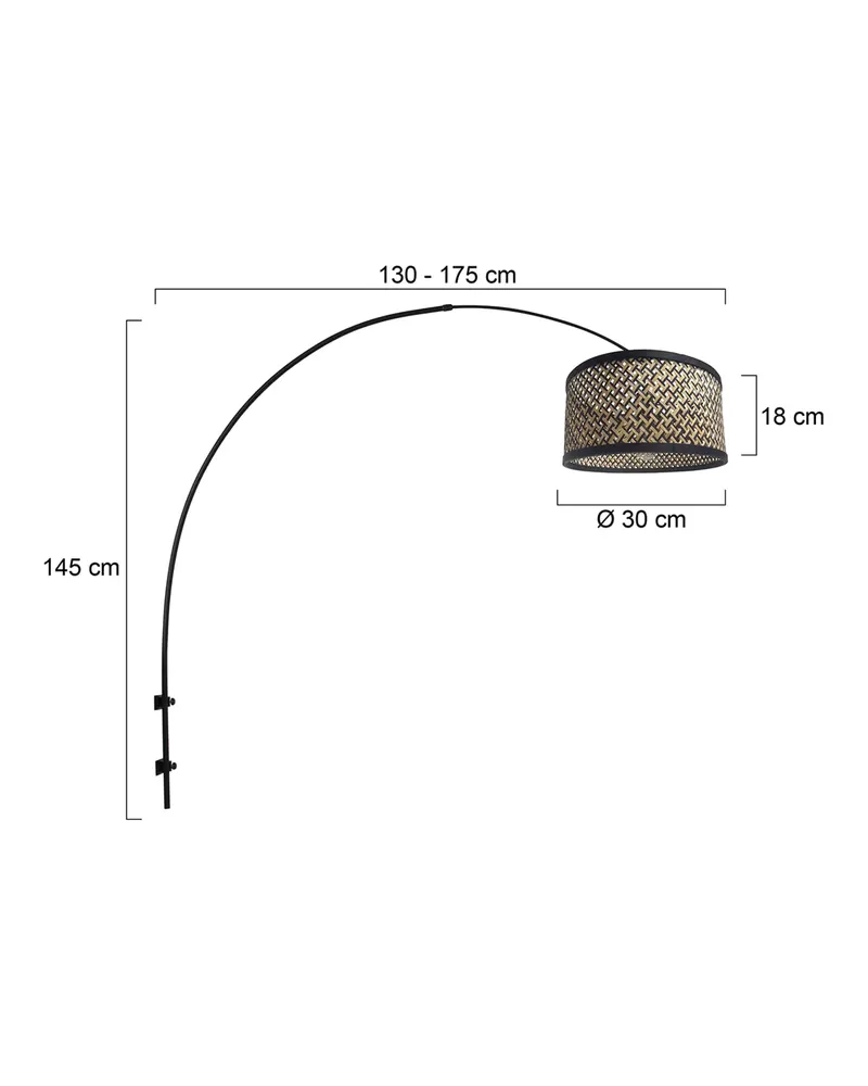 Sparkled Light Wandleuchte aus Bambus und Metall mit verstellbarem Arm in Naturfarben, Schwarz, Ansicht 3