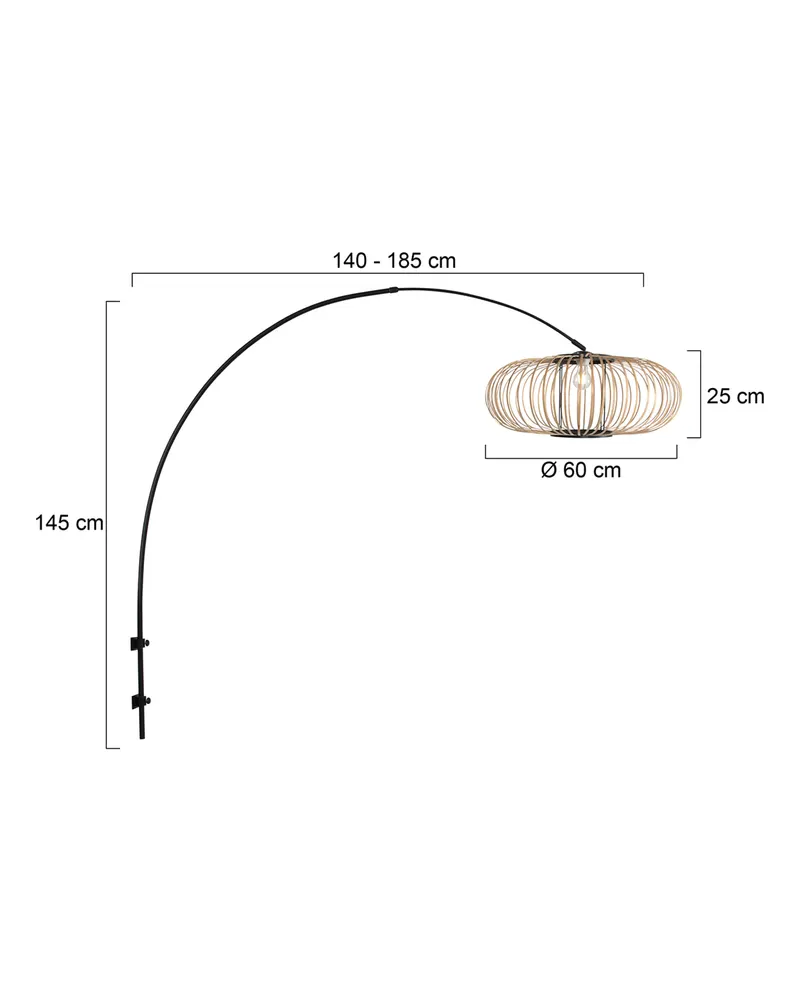 Sparkled Light Wandleuchte aus Bambus und Metall, Schwarz in Naturfarben, Ansicht 15