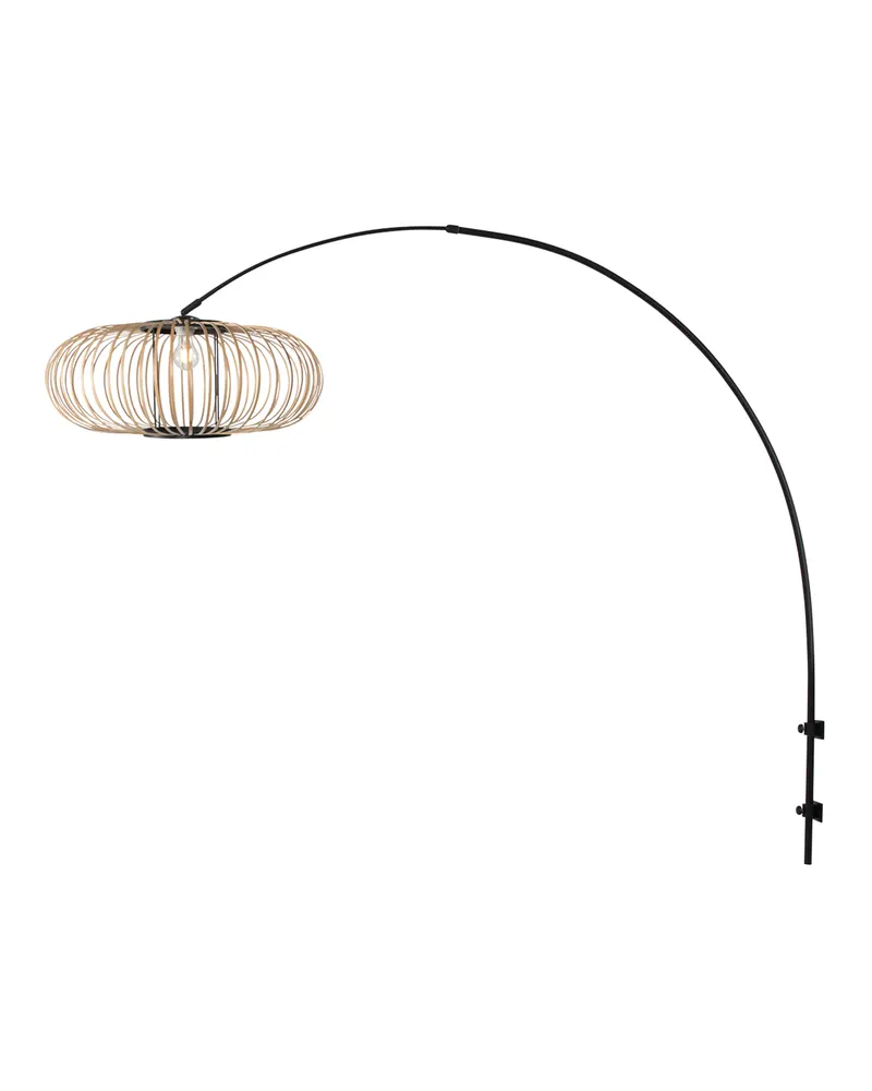 Sparkled Light Wandleuchte aus Bambus und Metall, Schwarz in Naturfarben, Ansicht 2