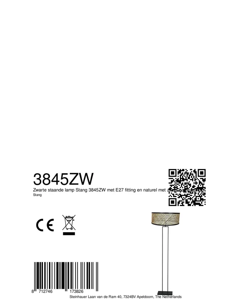 Steinhauer Stang Stehlampe aus Bambus und Metall, Schwarz in Schwarz, Ansicht 11