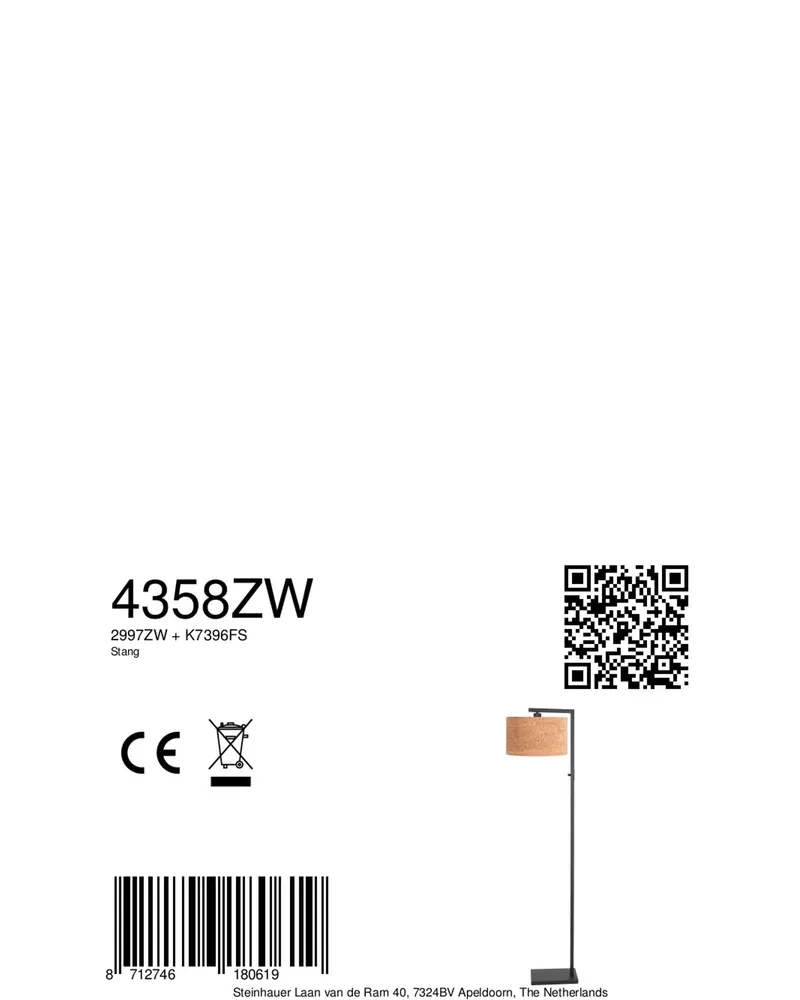 Steinhauer Stang Stehlampe mit Lesearm und E27-Fassung in Schwarz, Ansicht 13