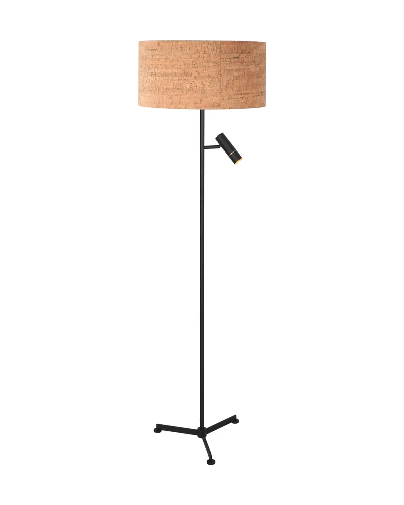 Stang Stehlampe mit Lesearm aus Kork und Metall, Beige, Schwarz