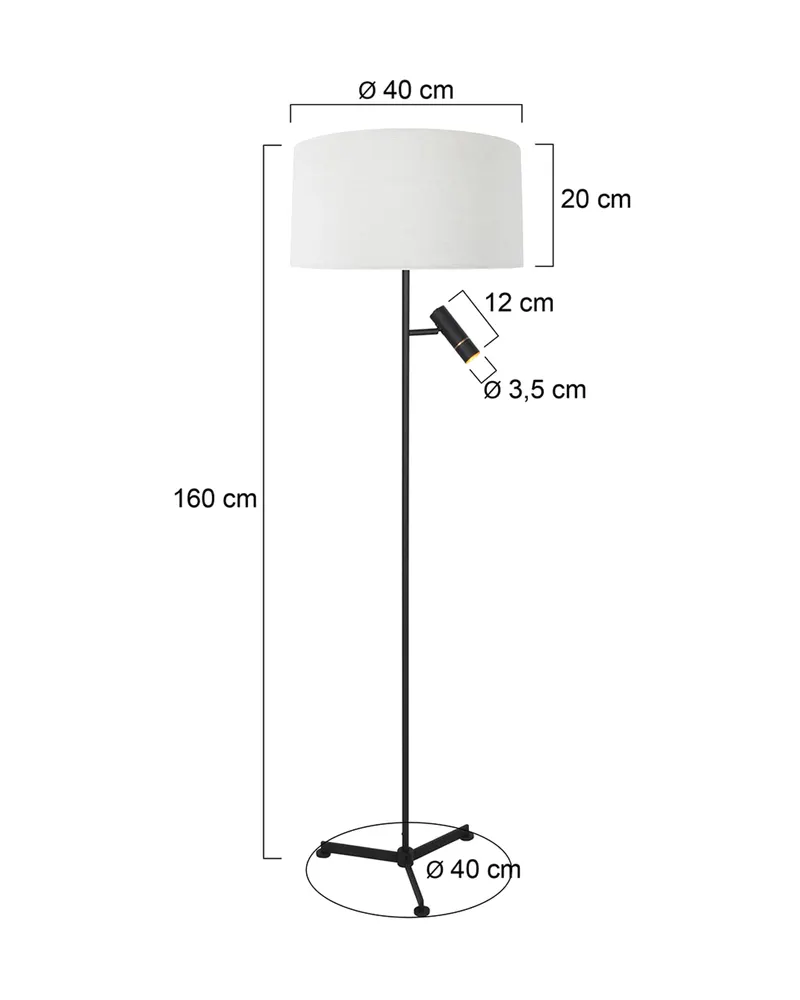 Stang Stehlampe mit Lesearm aus Leinen und Metall in Schwarz, Ansicht 3